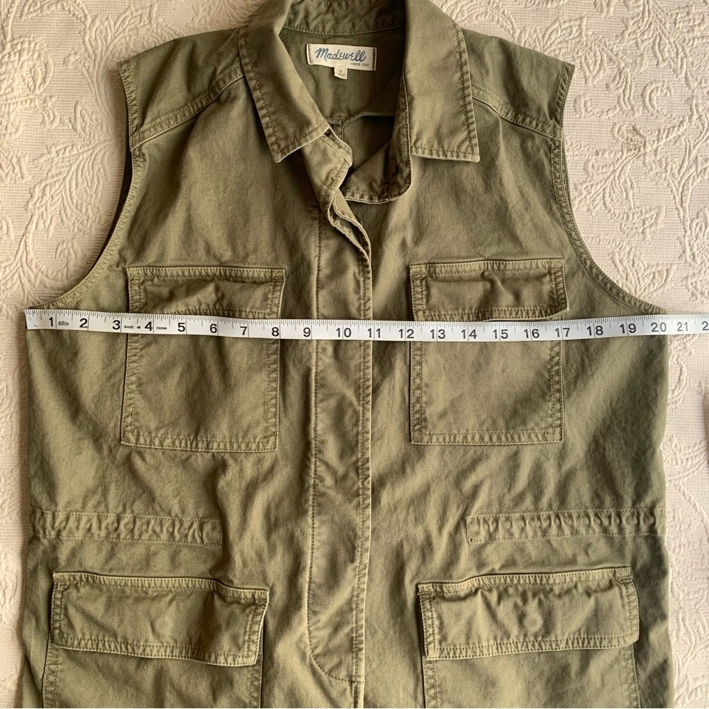 Madewell Olive Green Sleeveless Hidden Button Up Collared Utility Vest Jacket - Picture 8 of 9